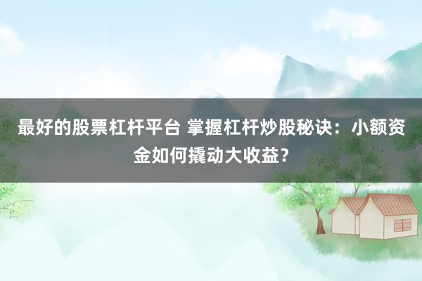 最好的股票杠杆平台 掌握杠杆炒股秘诀：小额资金如何撬动大收益？