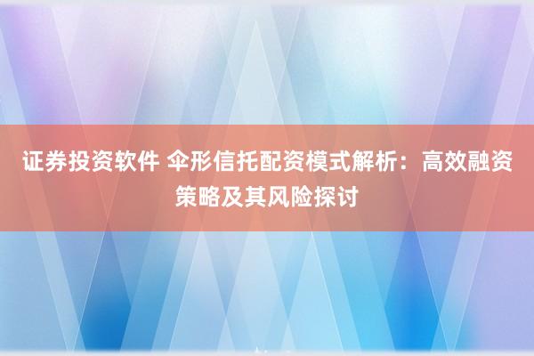 证券投资软件 伞形信托配资模式解析：高效融资策略及其风险探讨