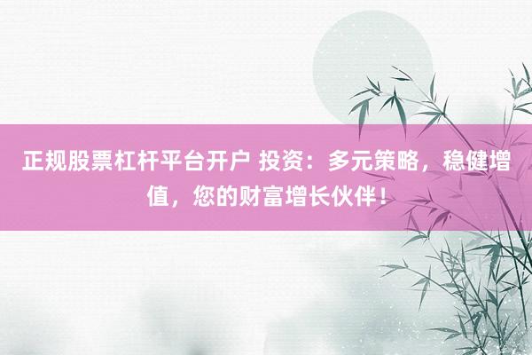 正规股票杠杆平台开户 投资：多元策略，稳健增值，您的财富增长伙伴！