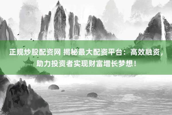 正规炒股配资网 揭秘最大配资平台：高效融资，助力投资者实现财富增长梦想！