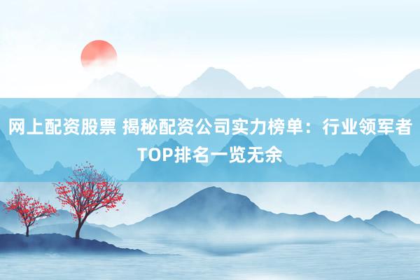 网上配资股票 揭秘配资公司实力榜单：行业领军者TOP排名一览无余