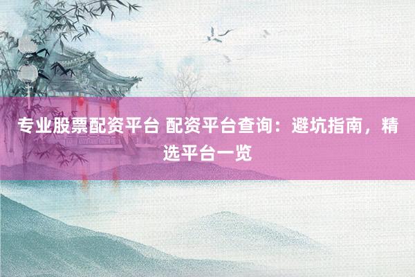 专业股票配资平台 配资平台查询：避坑指南，精选平台一览