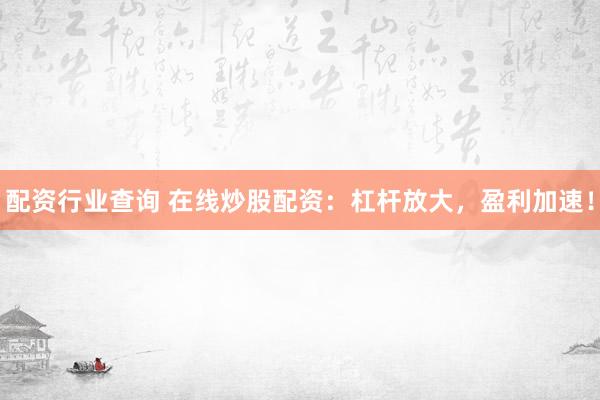 配资行业查询 在线炒股配资：杠杆放大，盈利加速！