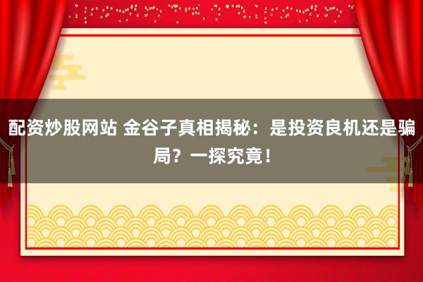 配资炒股网站 金谷子真相揭秘：是投资良机还是骗局？一探究竟！