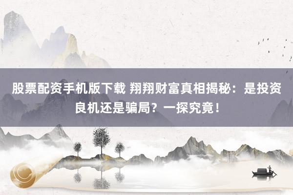 股票配资手机版下载 翔翔财富真相揭秘：是投资良机还是骗局？一探究竟！