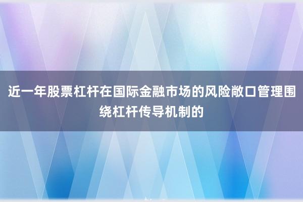 近一年股票杠杆在国际金融市场的风险敞口管理围绕杠杆传导机制的