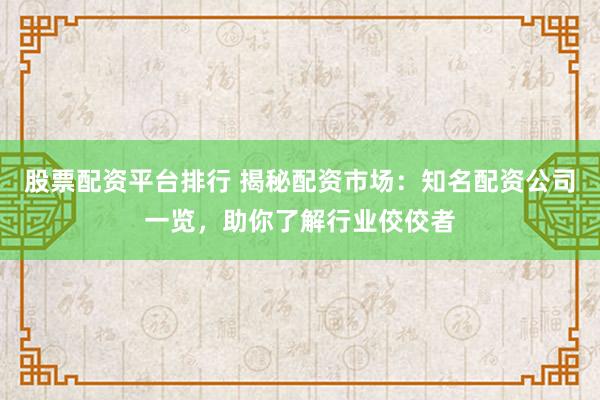 股票配资平台排行 揭秘配资市场：知名配资公司一览，助你了解行业佼佼者