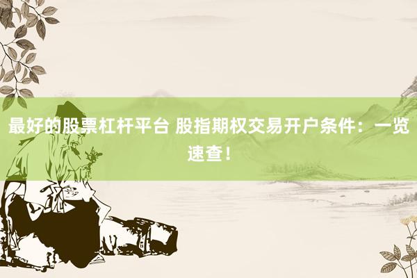 最好的股票杠杆平台 股指期权交易开户条件：一览速查！