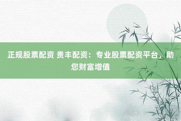 正规股票配资 贵丰配资：专业股票配资平台，助您财富增值